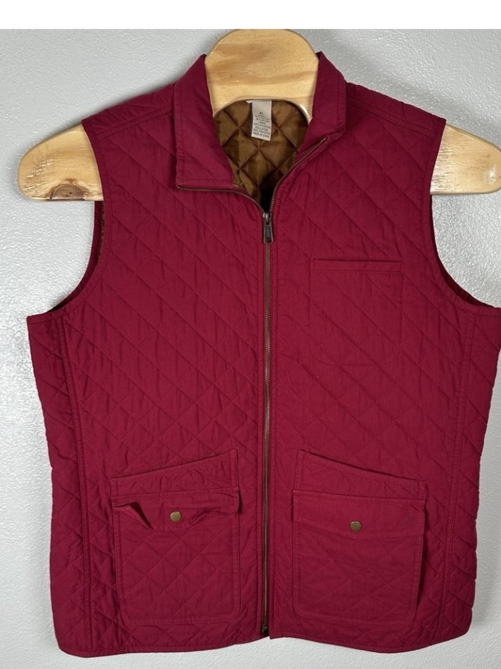Duluth Trading Co Quilted Utility Vest Womens Size XL Red Mock Neck Full Zip